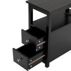 Tavolino da salotto con stazione di ricarica, tavolino laterale stretto per divano, comodino in legno, mobili per soggiorno e camera da letto, nero