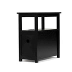 Tavolino da salotto con stazione di ricarica, tavolino laterale stretto per divano, comodino in legno, mobili per soggiorno e camera da letto, nero