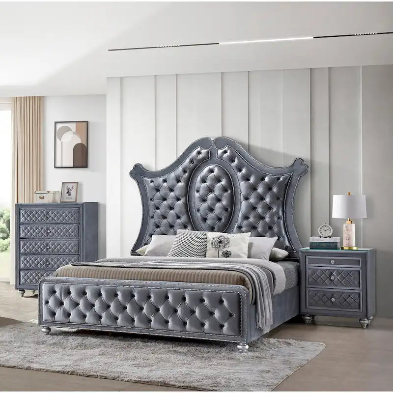 Comodino Glam con 3 cassetti in velluto