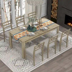 Set di mobili in legno da 7 pezzi, set da cucina con tavolo allungabile con prolunga e 2 cassetti, 6 sedie da pranzo imbottite