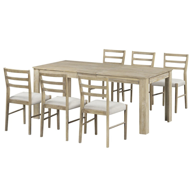 Set di mobili in legno da 7 pezzi, set da cucina con tavolo allungabile con prolunga e 2 cassetti, 6 sedie da pranzo imbottite