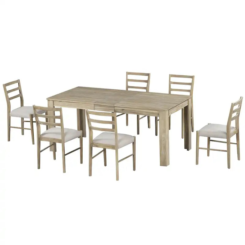 Set di mobili in legno da 7 pezzi, set da cucina con tavolo allungabile con prolunga e 2 cassetti, 6 sedie da pranzo imbottite
