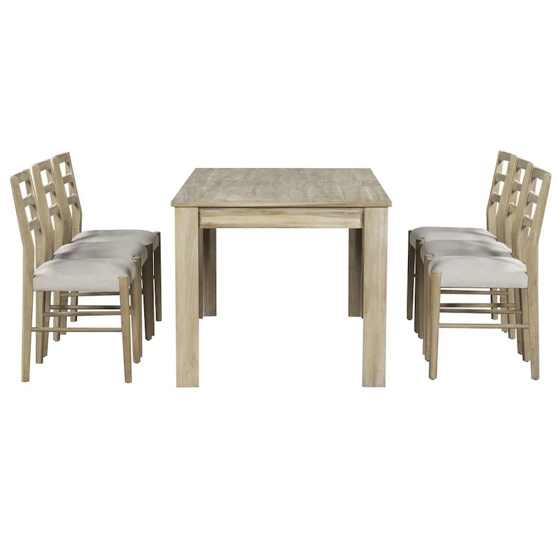 Set di mobili in legno da 7 pezzi, set da cucina con tavolo allungabile con prolunga e 2 cassetti, 6 sedie da pranzo imbottite