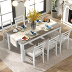 Set di mobili in legno da 7 pezzi, set da cucina con tavolo allungabile con prolunga e 2 cassetti, 6 sedie da pranzo imbottite