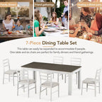 Set di mobili in legno da 7 pezzi, set da cucina con tavolo allungabile con prolunga e 2 cassetti, 6 sedie da pranzo imbottite