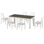 Set di mobili in legno da 7 pezzi, set da cucina con tavolo allungabile con prolunga e 2 cassetti, 6 sedie da pranzo imbottite