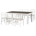 Set di mobili in legno da 7 pezzi, set da cucina con tavolo allungabile con prolunga e 2 cassetti, 6 sedie da pranzo imbottite