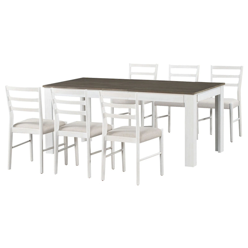 Set di mobili in legno da 7 pezzi, set da cucina con tavolo allungabile con prolunga e 2 cassetti, 6 sedie da pranzo imbottite