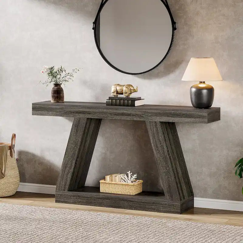 Tavolo Consolle da Ingresso Stile Rustico da 55 Pollici con Contenitore