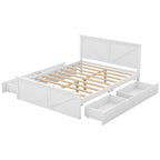 Letto matrimoniale "Queen Size" in legno anticato bianco con base a piattaforma e quattro cassetti contenitore