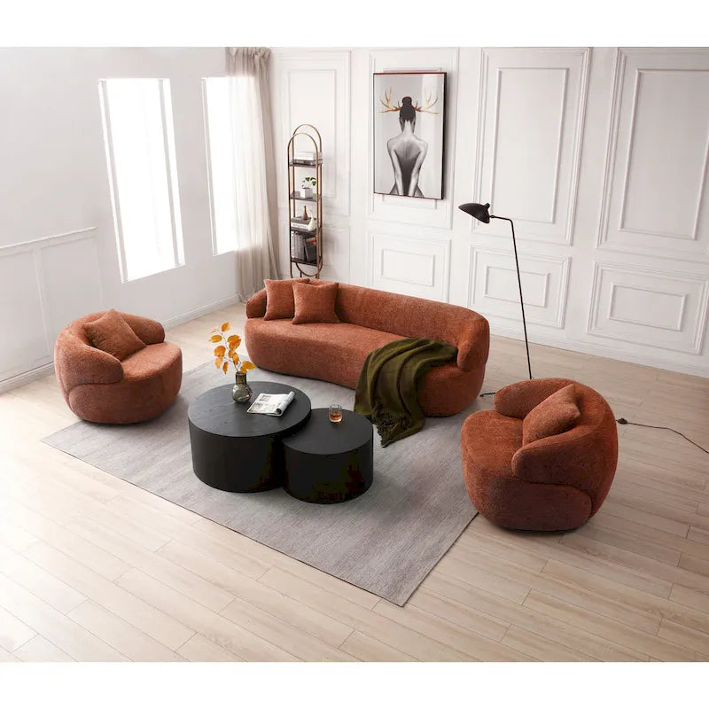 Poltrona a botte girevole a 360° rivestita in tessuto moderna arancione 34.6 con struttura in legno massello