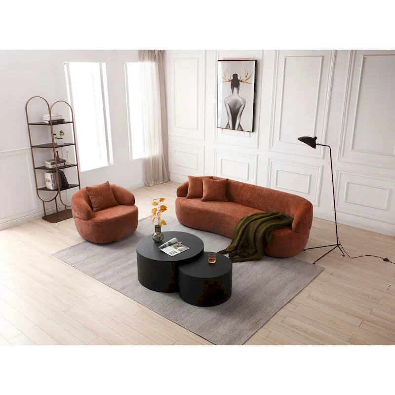 Poltrona a botte girevole a 360° rivestita in tessuto moderna arancione 34.6 con struttura in legno massello