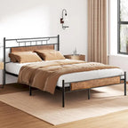 Struttura letto industriale con testiera in legno, misura singola/matrimoniale/queen, nero/marrone/ardesia - 3 colori