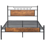 Struttura letto industriale con testiera in legno, misura singola/matrimoniale/queen, nero/marrone/ardesia - 3 colori