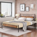 Struttura letto industriale con testiera in legno, misura singola/matrimoniale/queen, nero/marrone/ardesia - 3 colori