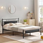 Struttura letto industriale con testiera in legno, misura singola/matrimoniale/queen, nero/marrone/ardesia - 3 colori