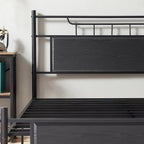 Struttura letto industriale con testiera in legno, misura singola/matrimoniale/queen, nero/marrone/ardesia - 3 colori