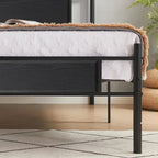 Struttura letto industriale con testiera in legno, misura singola/matrimoniale/queen, nero/marrone/ardesia - 3 colori