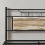 Struttura letto industriale con testiera in legno, misura singola/matrimoniale/queen, nero/marrone/ardesia - 3 colori
