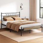 Struttura letto industriale con testiera in legno, misura singola/matrimoniale/queen, nero/marrone/ardesia - 3 colori