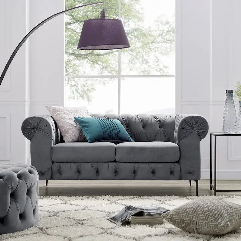 Divanetto Chesterfield in velluto capitonné