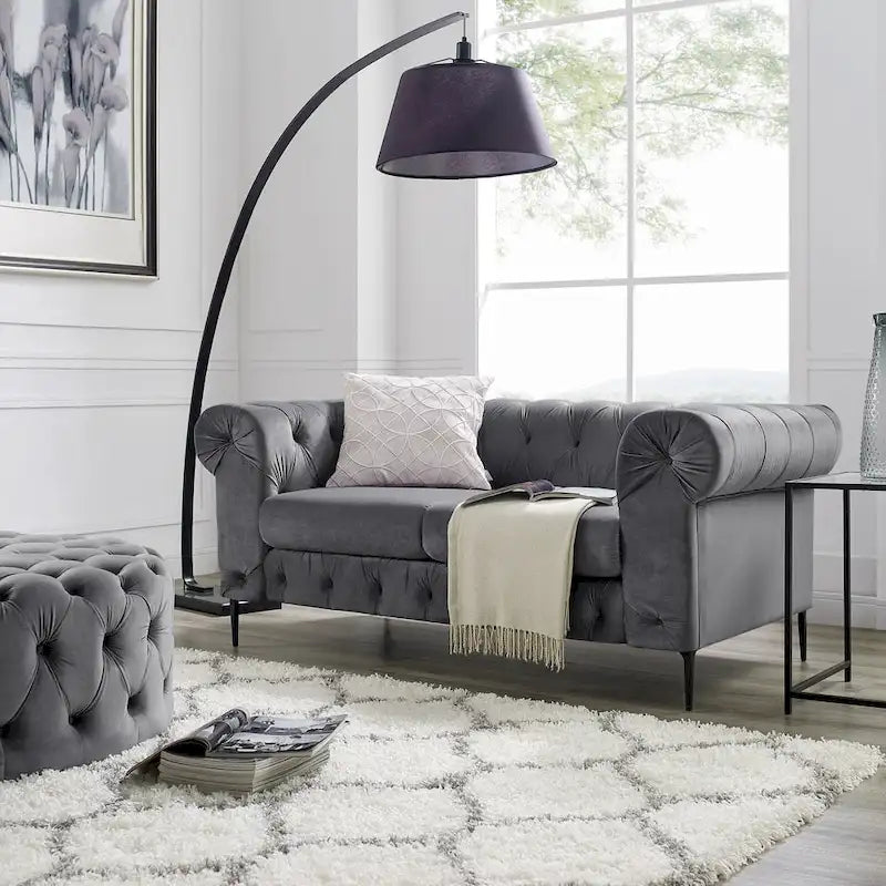 Divanetto Chesterfield in velluto capitonné