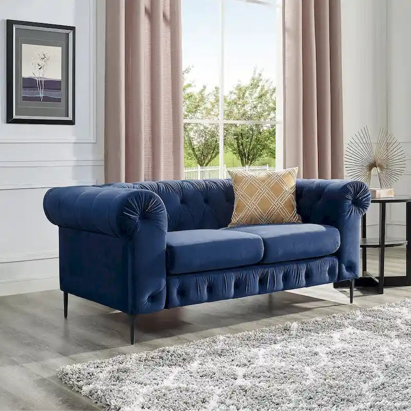 Divanetto Chesterfield in velluto capitonné