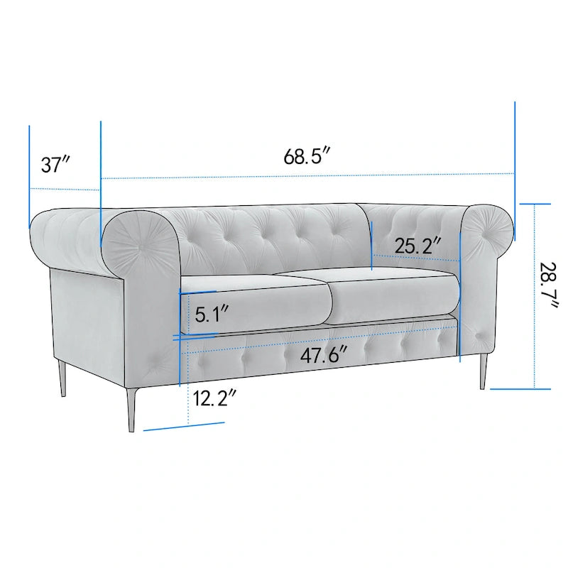 Divanetto Chesterfield in velluto capitonné