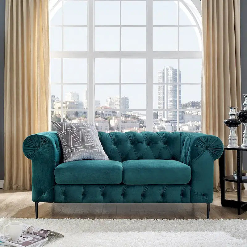 Divanetto Chesterfield in velluto capitonné