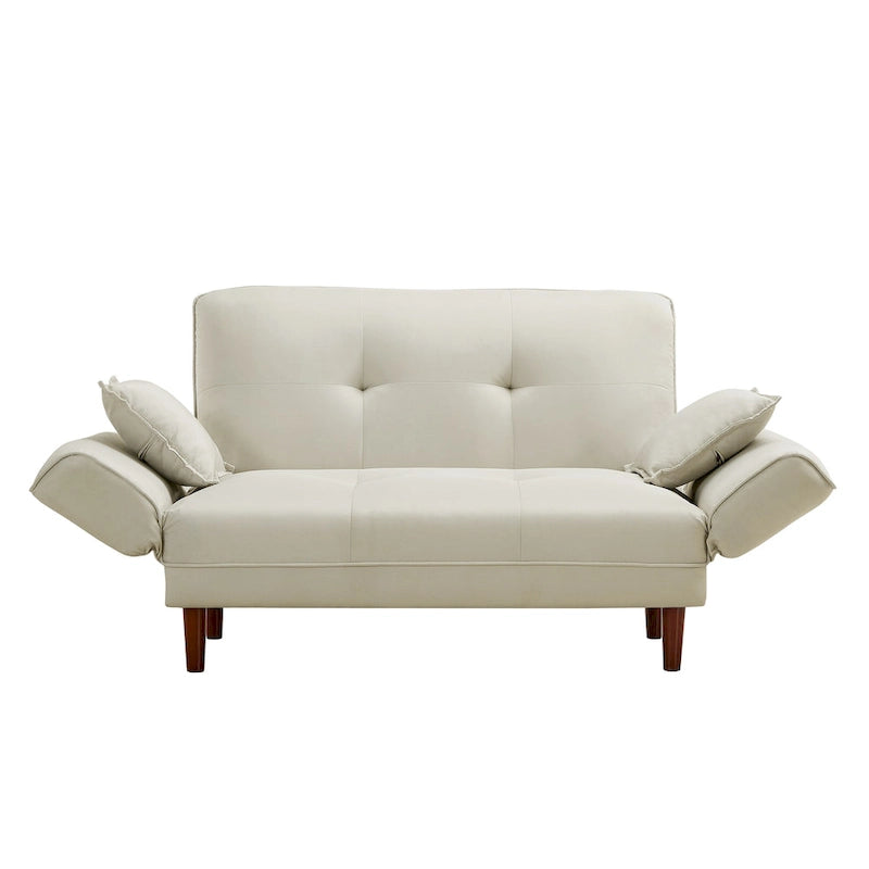 Divano letto multifunzionale con 2 cuscini in tessuto beige