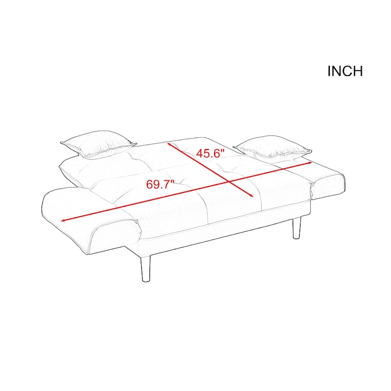Divano letto multifunzionale con 2 cuscini in tessuto beige