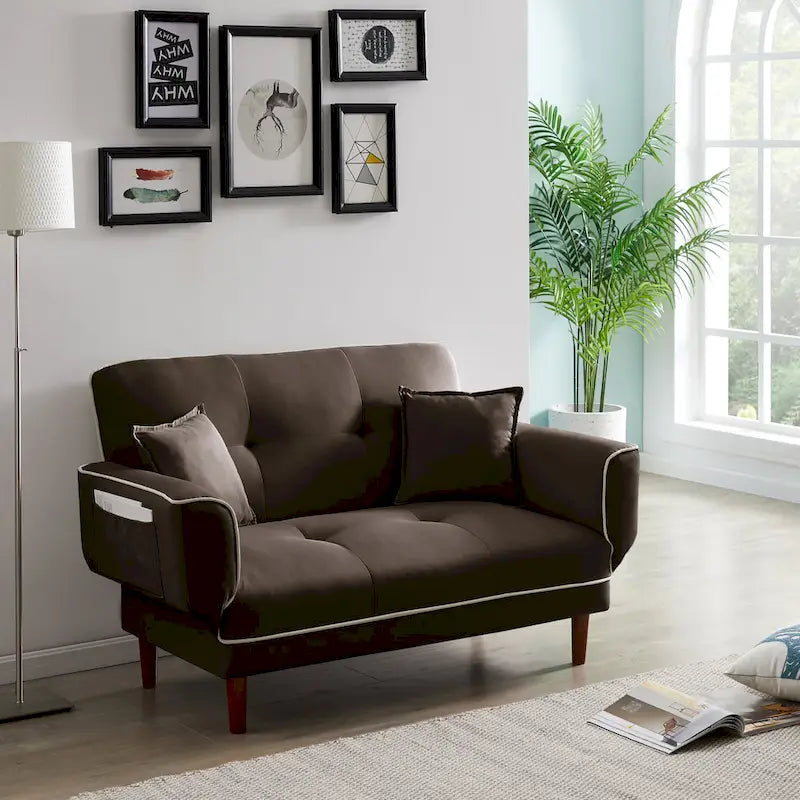 Divano letto multifunzionale con 2 cuscini in tessuto beige