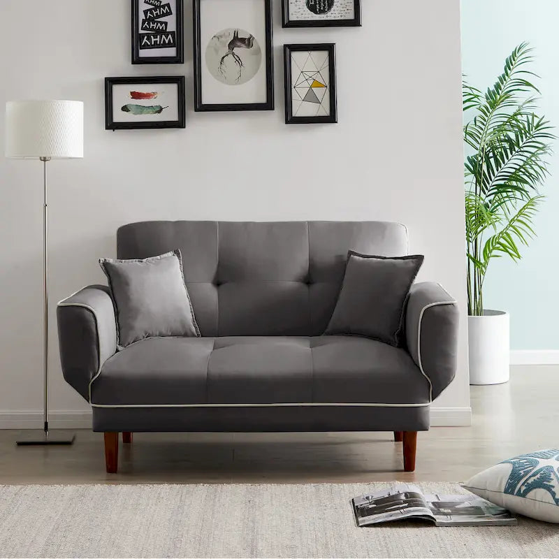 Divano letto multifunzionale con 2 cuscini in tessuto beige