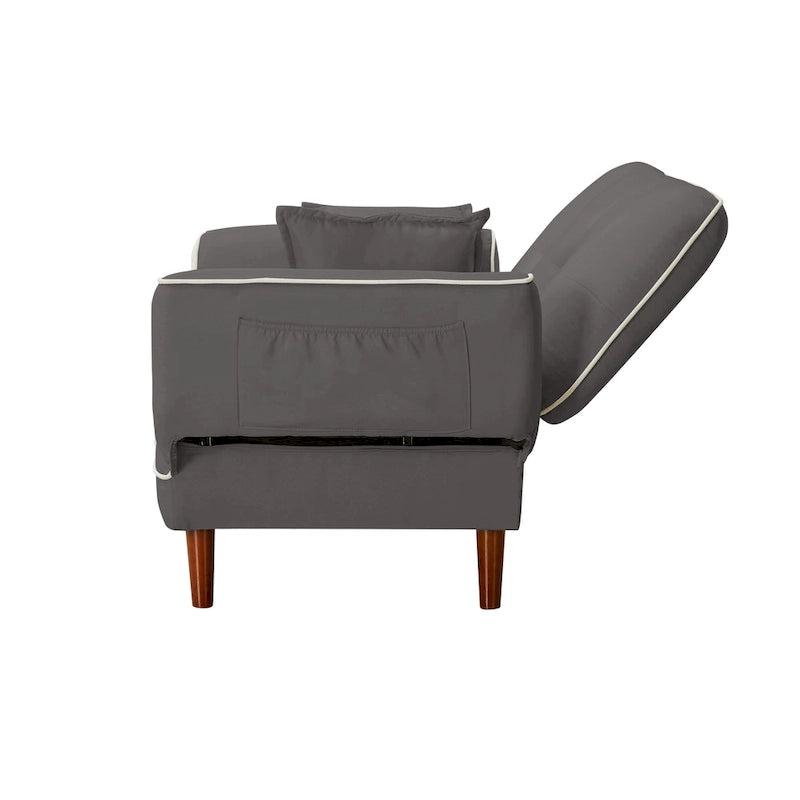 Divano letto multifunzionale con 2 cuscini in tessuto beige