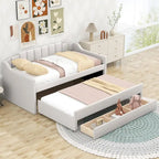 Divano letto imbottito singolo con letto estraibile e tre cassetti