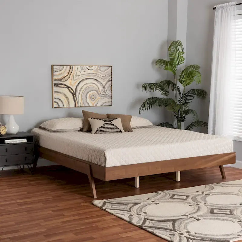 Sarita Mid-Century Modern Ash Walnut Finished Wood Bed Frame