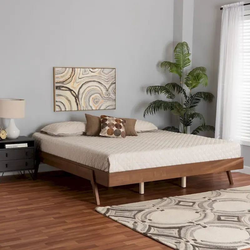 Struttura letto in legno di frassino finitura noce stile Mid-Century Modern