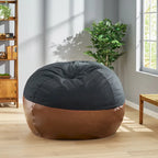 Modern Pouf a sacco in tessuto bicolore e similpelle da 150 cm