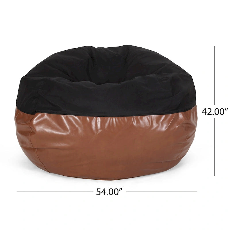 Modern Pouf a sacco in tessuto bicolore e similpelle da 150 cm