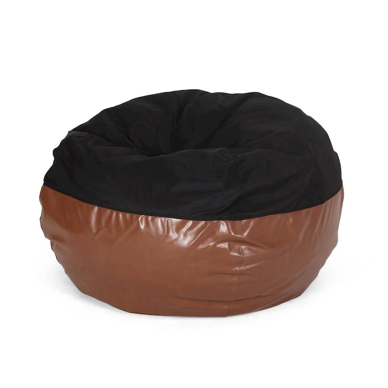 Modern Pouf a sacco in tessuto bicolore e similpelle da 150 cm