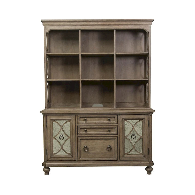 Credenza con Sopralzo Semplicemente Elegante nei Toni del Bianco, Marrone e Tortora Melange