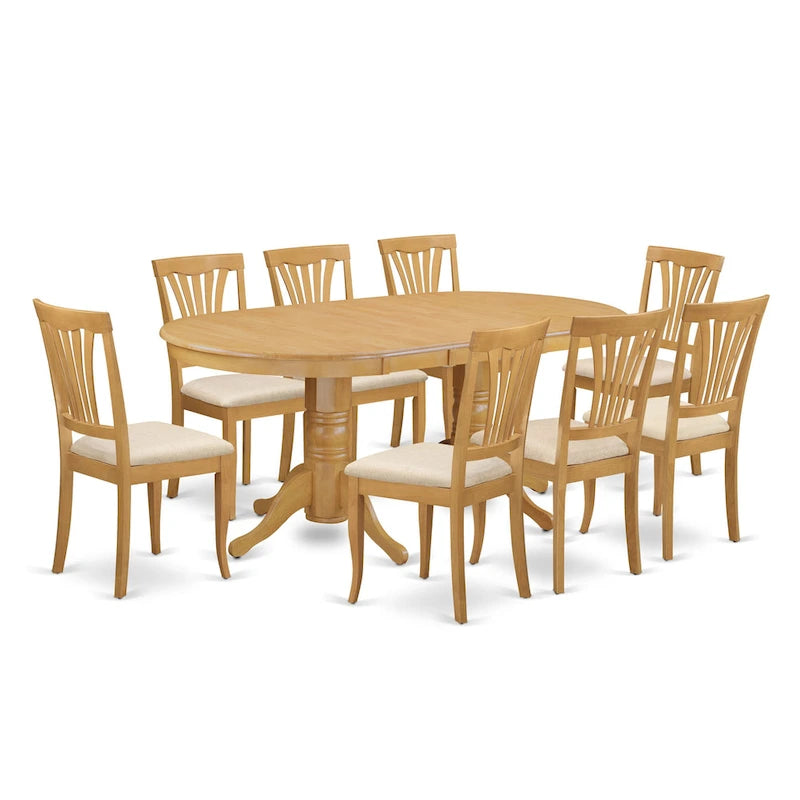 Set da tavolo moderno da 9 pezzi include un tavolo ovale in legno e 8 sedie da cucina, Quercia (Opzioni di seduta)