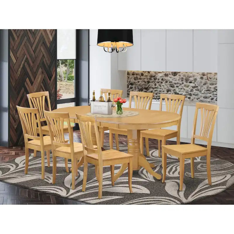 Set da tavolo moderno da 9 pezzi include un tavolo ovale in legno e 8 sedie da cucina, Quercia (Opzioni di seduta)
