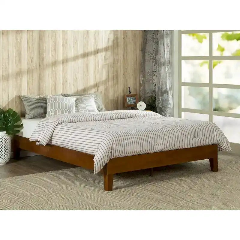 Struttura letto a piattaforma a basso profilo in legno massello, Queen size, finitura ciliegio