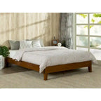 Struttura letto a piattaforma a basso profilo in legno massello, Queen size, finitura ciliegio