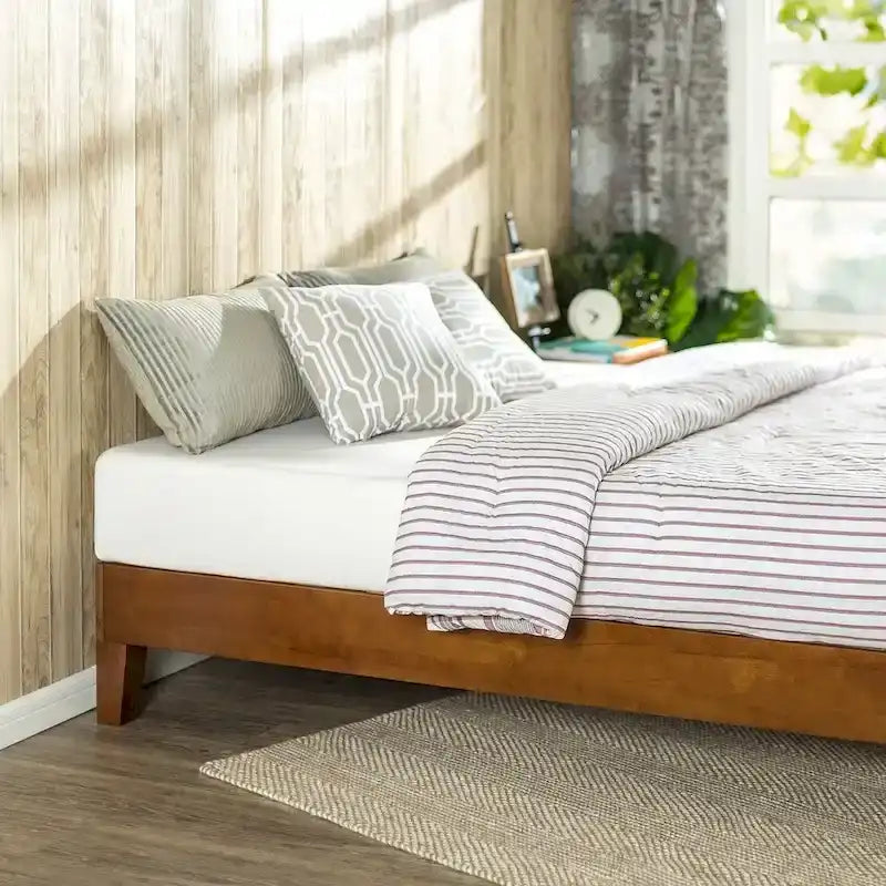 Struttura letto a piattaforma a basso profilo in legno massello, Queen size, finitura ciliegio