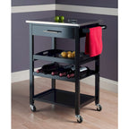 Carrello da Cucina Utility, Piano in Acciaio Inox, Nero