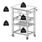 Carrello da Cucina Utility, Piano in Acciaio Inox, Nero