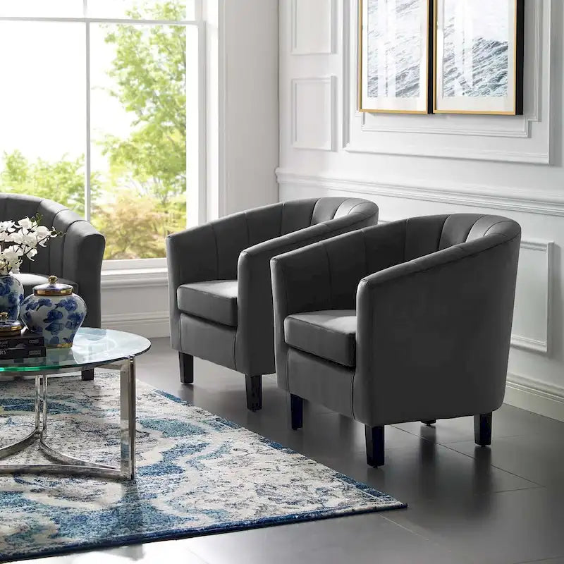 Silver Orchid Streitmann Channel Tufted Velvet Armchair (Set of 2)