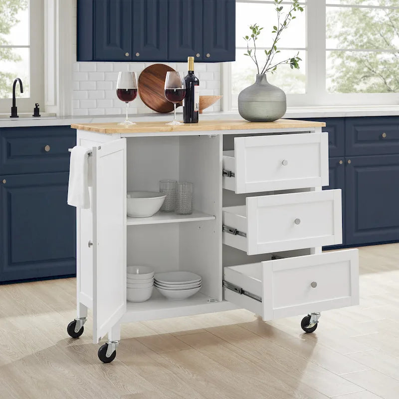 Isola/Carrello da cucina con piano in legno